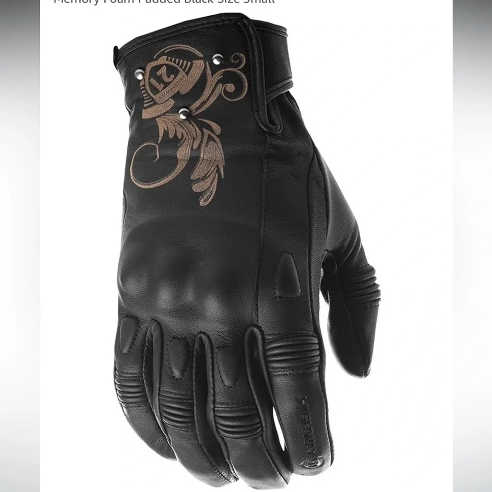 NWT Highway 21 Black Ivy Women's Motorcycle Gloves Goat Skin Leather